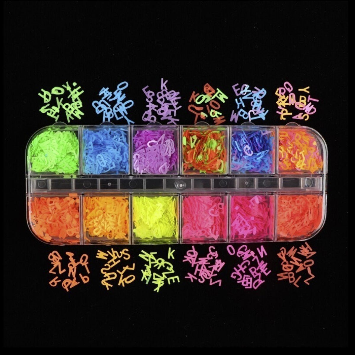 1 Box Neon Nail Art 3D Designs Fluorescent Letters Flakes Nail Glitter Decorations Accessories - - Asia Sell