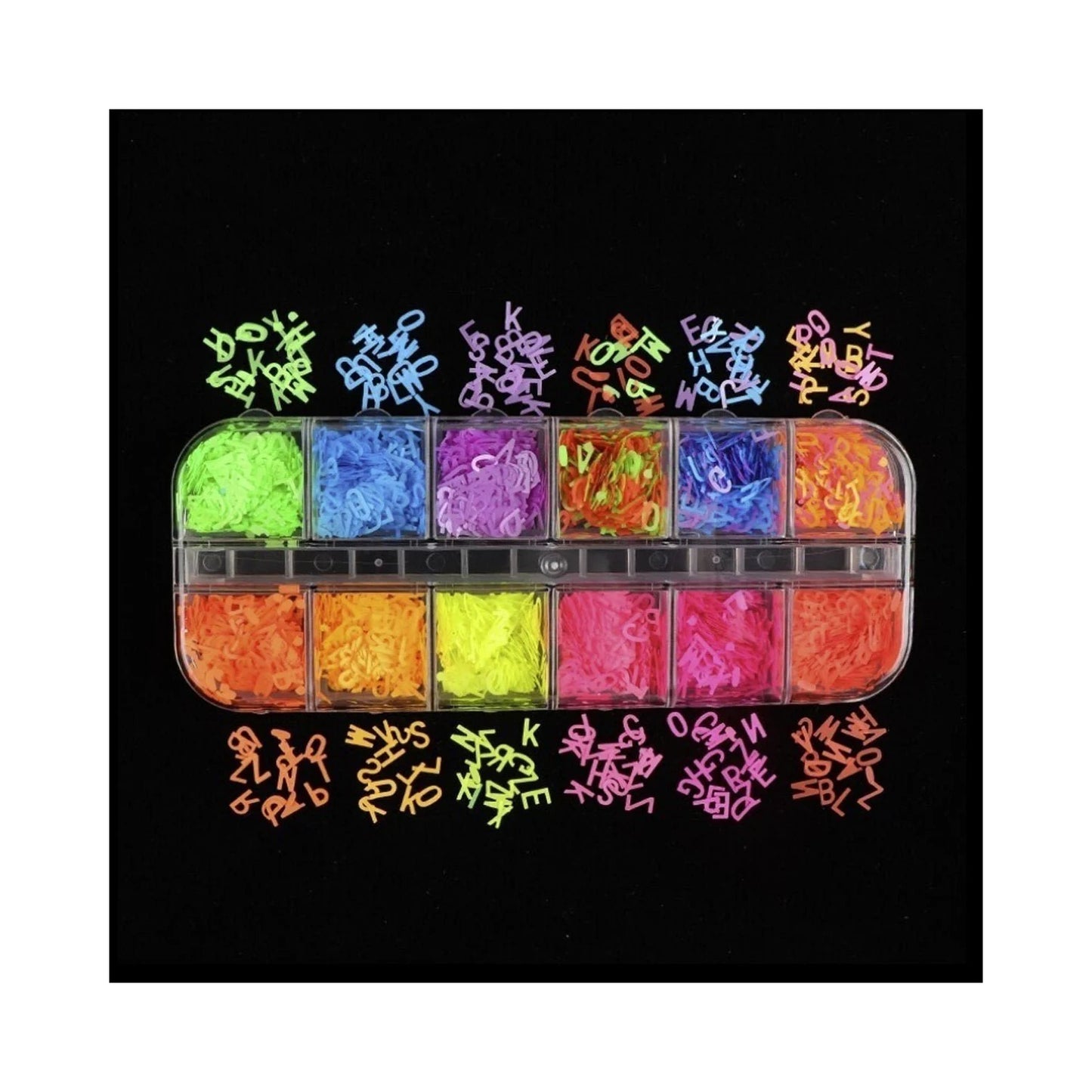 1 Box Neon Nail Art 3D Designs Fluorescent Letters Flakes Nail Glitter Decorations Accessories - - Asia Sell