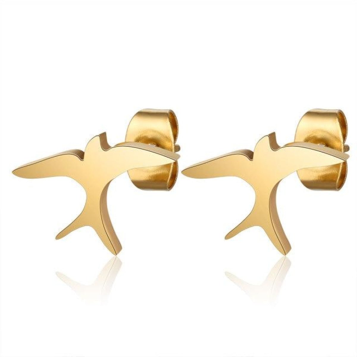 1 Pair 316L Gold Silver Colour Stainless Steel SS Night Owl Humming Bird Swallow Stud Earring Jewellery Gift - Bird 1 - Gold - Asia Sell