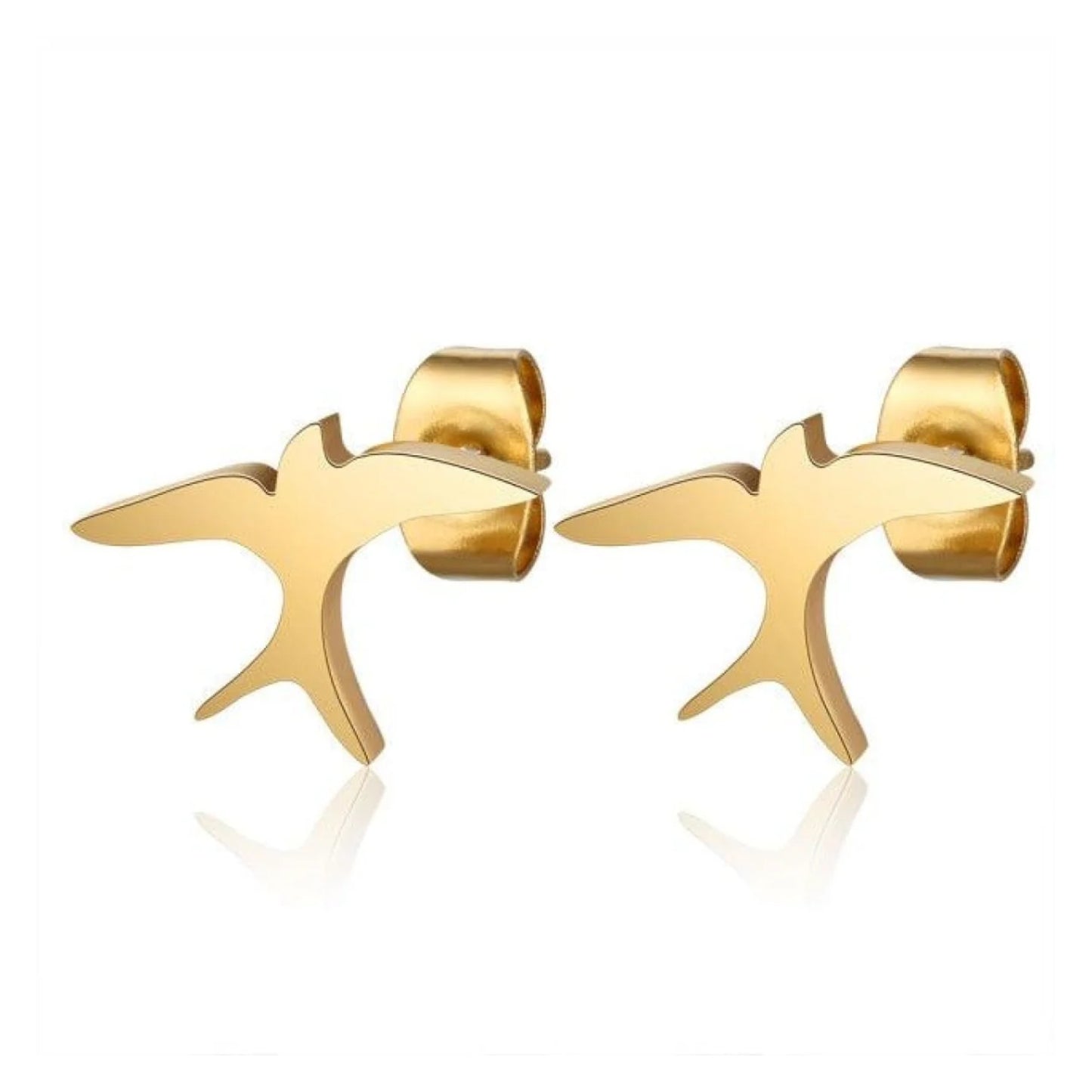 1 Pair 316L Gold Silver Colour Stainless Steel SS Night Owl Humming Bird Swallow Stud Earring Jewellery Gift - Bird 1 - Gold - Asia Sell