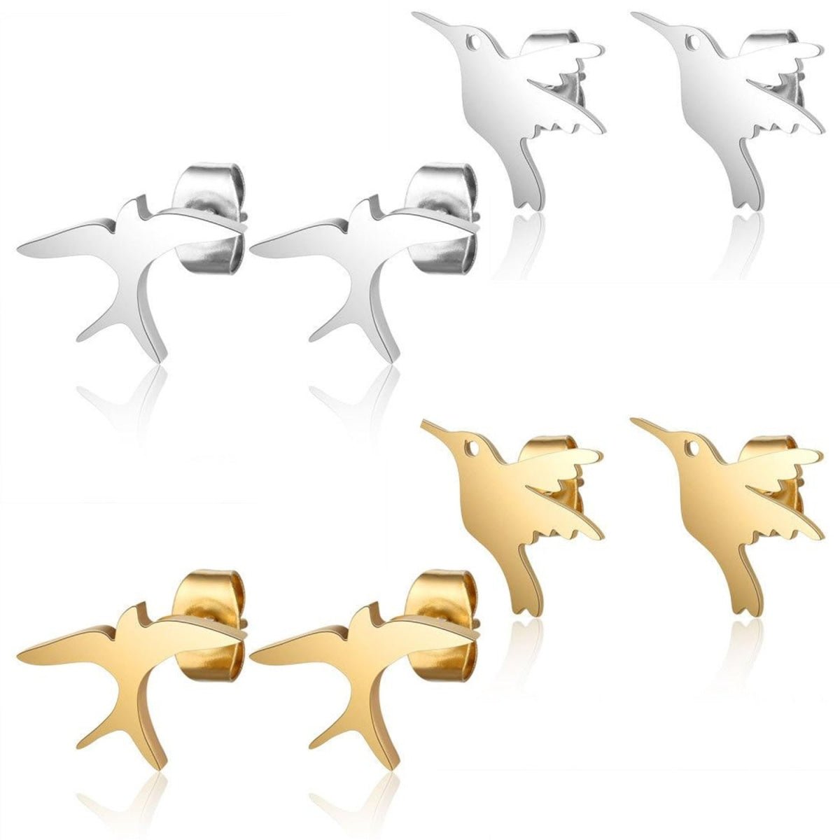 1 Pair 316L Gold Silver Colour Stainless Steel SS Night Owl Humming Bird Swallow Stud Earring Jewellery Gift - Bird 1 - Gold - Asia Sell