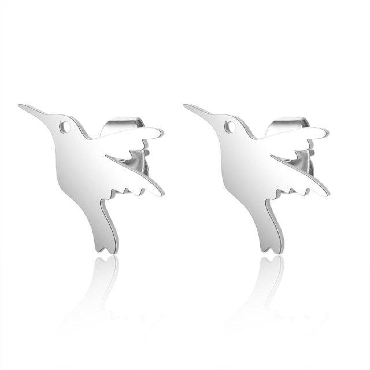 1 Pair 316L Gold Silver Colour Stainless Steel SS Night Owl Humming Bird Swallow Stud Earring Jewellery Gift - Bird 2 - Silver - Asia Sell