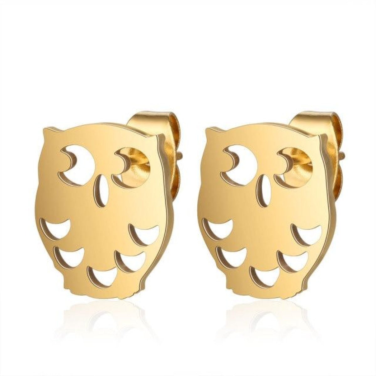 1 Pair 316L Gold Silver Colour Stainless Steel SS Night Owl Humming Bird Swallow Stud Earring Jewellery Gift - Owl Crest - Gold - Asia Sell