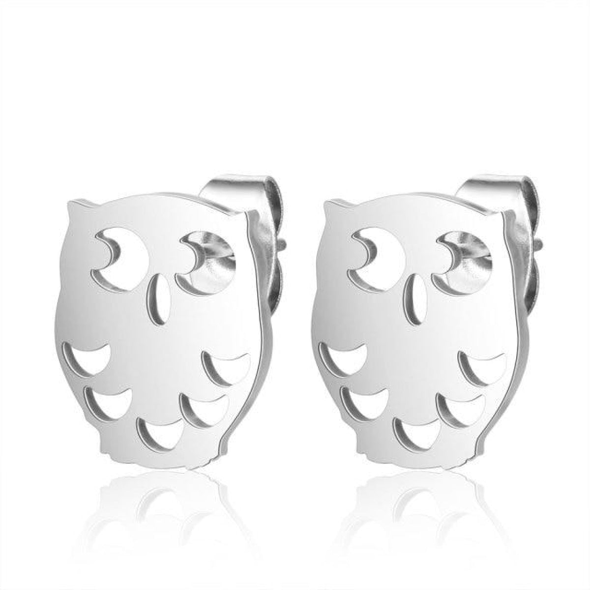 1 Pair 316L Gold Silver Colour Stainless Steel SS Night Owl Humming Bird Swallow Stud Earring Jewellery Gift - Owl Crest - Silver - Asia Sell