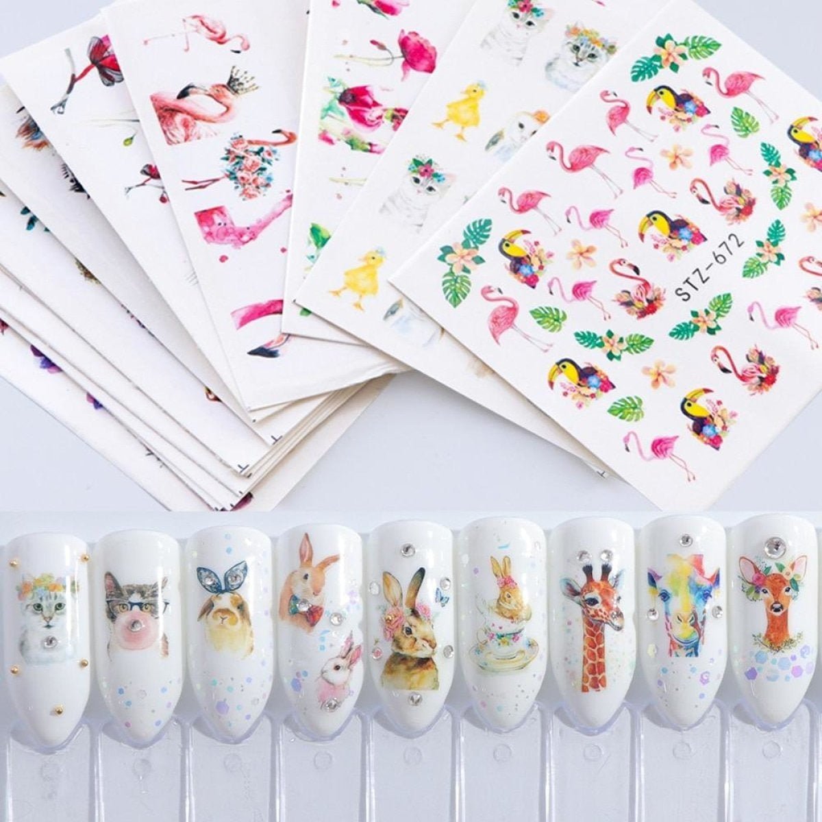 1 Sheet Nail Water Transfer Sticker Cartoon Flamingo Cute Animal Designs Nail Art Slider Manicure - STZ659 - Asia Sell