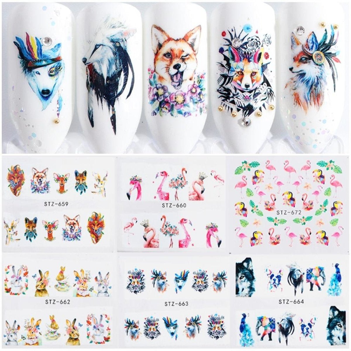 1 Sheet Nail Water Transfer Sticker Cartoon Flamingo Cute Animal Designs Nail Art Slider Manicure - STZ767 - Asia Sell