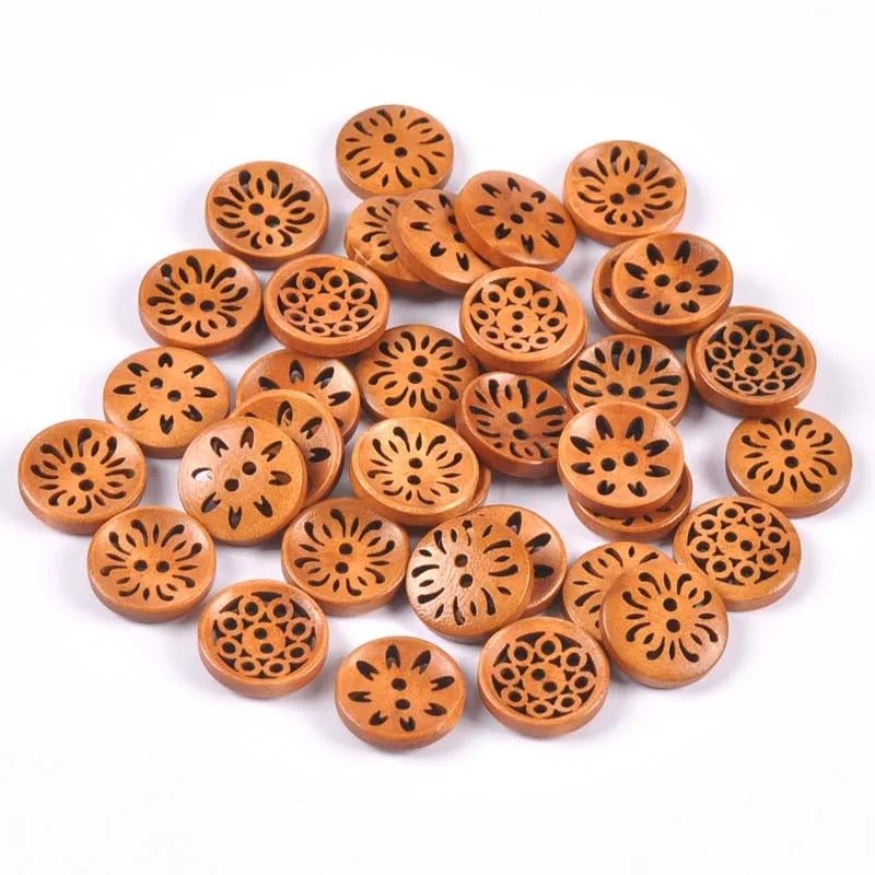 10-30pcs 18-25mm Carved Wooden Buttons Brown Cut-Out 2-Hole Coat Upholstery Flower Sewing Clothes - 10pcs 18mm Concave - Asia Sell