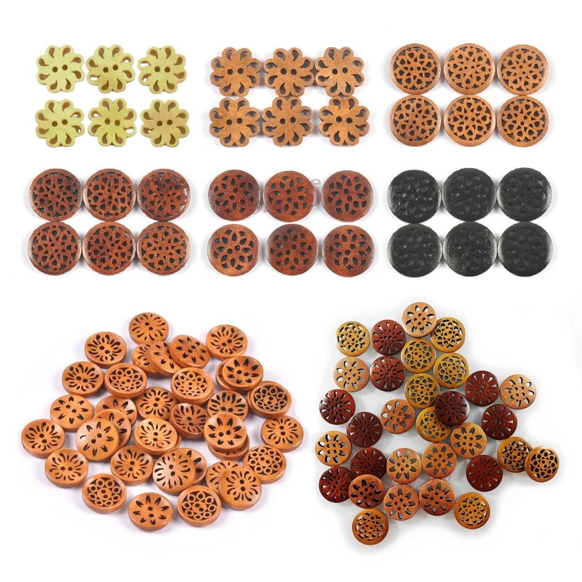 10-30pcs 18-25mm Carved Wooden Buttons Brown Cut-Out 2-Hole Coat Upholstery Flower Sewing Clothes - 10pcs 24mm Copper Brown - Asia Sell