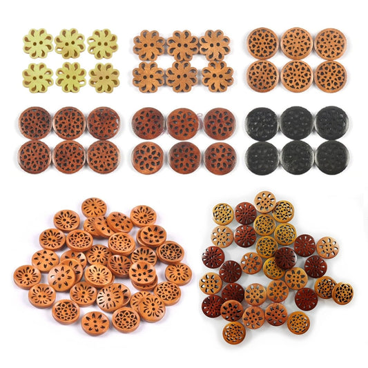 10-30pcs 18-25mm Carved Wooden Buttons Brown Cut-Out 2-Hole Coat Upholstery Flower Sewing Clothes - 10pcs 24mm Copper Brown - - Asia Sell