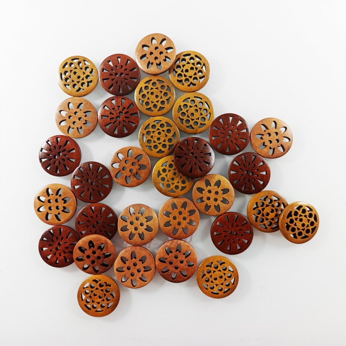 10-30pcs 18-25mm Carved Wooden Buttons Brown Cut-Out 2-Hole Coat Upholstery Flower Sewing Clothes - 10pcs 25mm Convex - Asia Sell