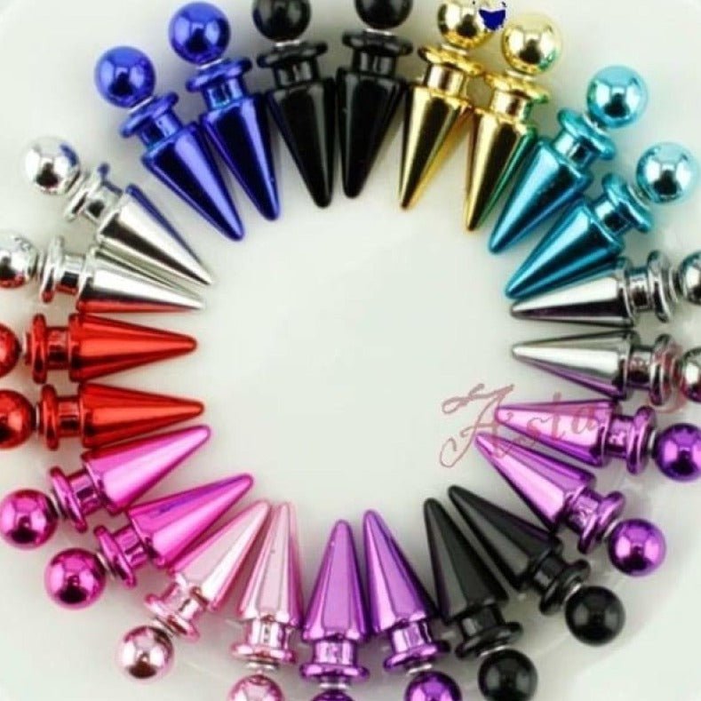 10 Pairs Punk Stud Earrings Shiny Red Blue Black Pink Purple Aqua Silver Gold - - Asia Sell