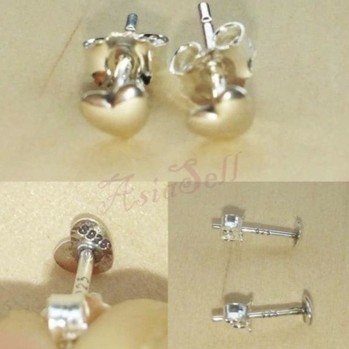 100% 925 Sterling SILVER Small Plain Hearts Stud Earrings Earring Fine Jewellery - - Asia Sell