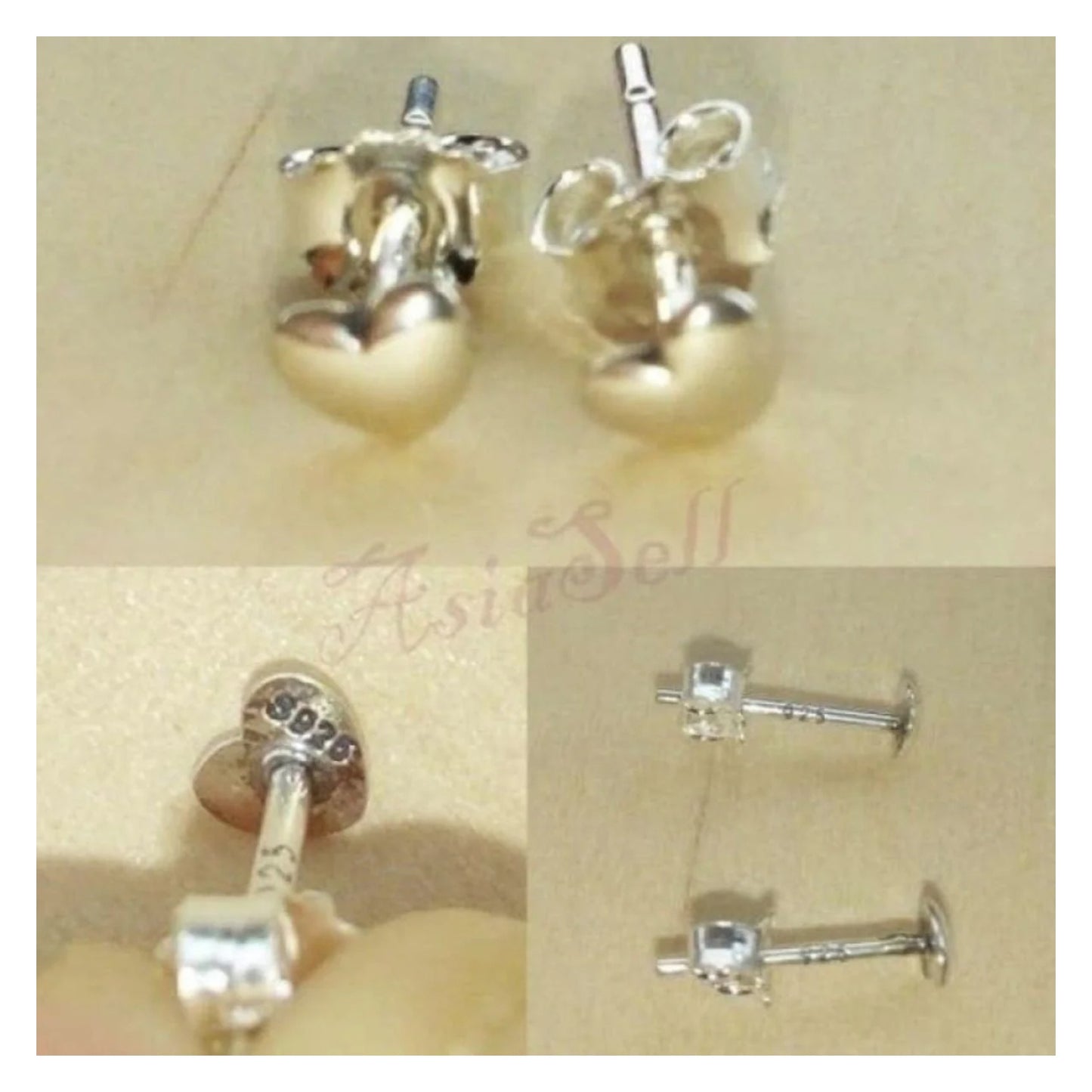 100% 925 Sterling SILVER Small Plain Hearts Stud Earrings Earring Fine Jewellery - - Asia Sell