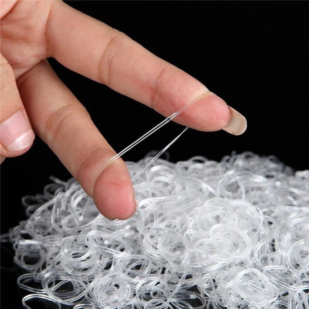 1000pcs Transparent / Black Rubber Bands Elastic Hair Bands - Black - Asia Sell