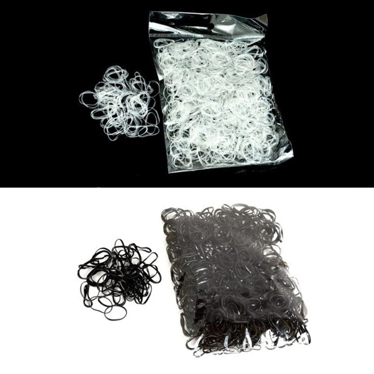 1000pcs Transparent / Black Rubber Bands Elastic Hair Bands - Black - Asia Sell