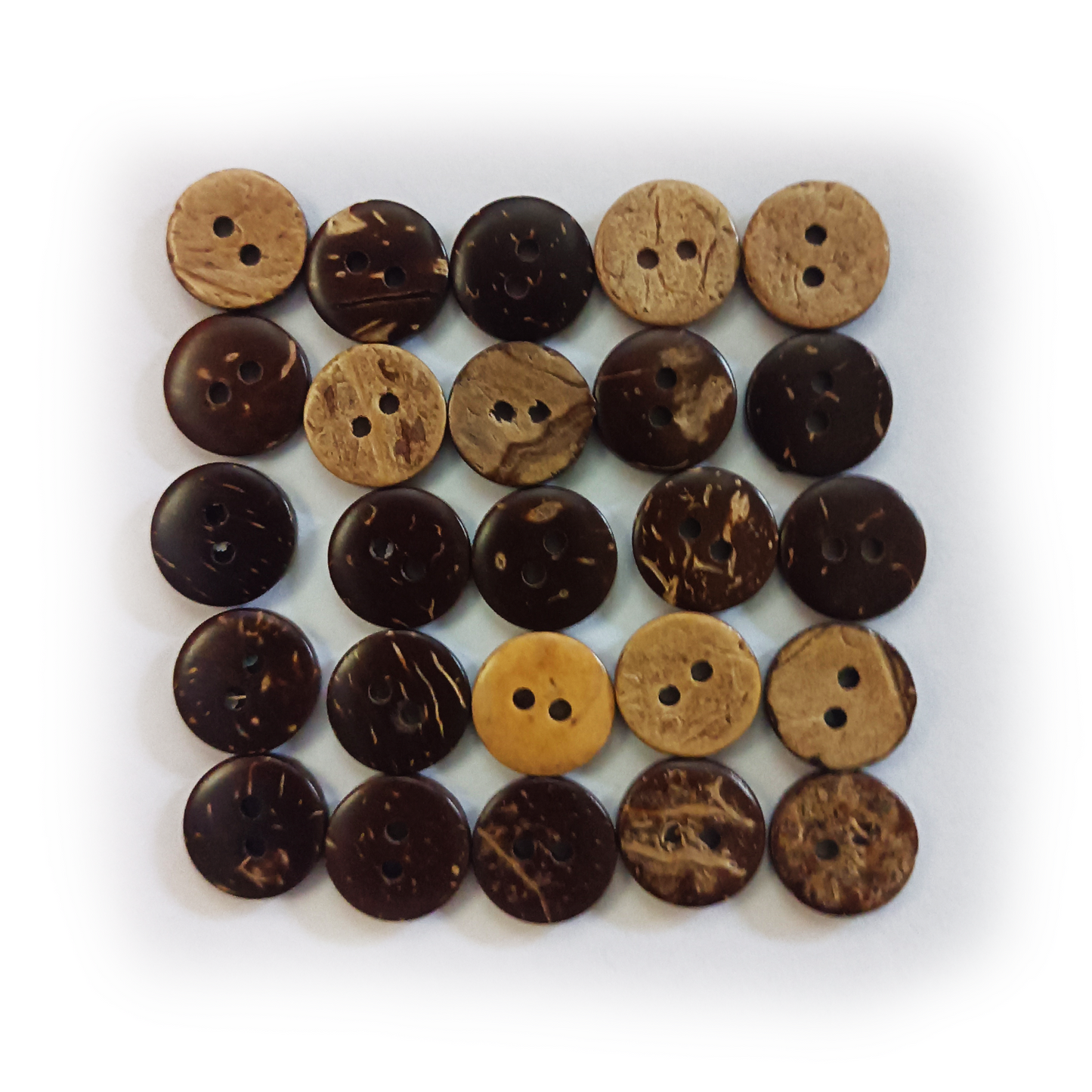 Collection of coconut shell buttons on a white background 13MM
