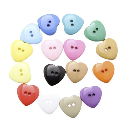 100pcs 11mm Heart Buttons 2 Hole Resin Flatback Clothing Sewing Colourful - Asia Sell