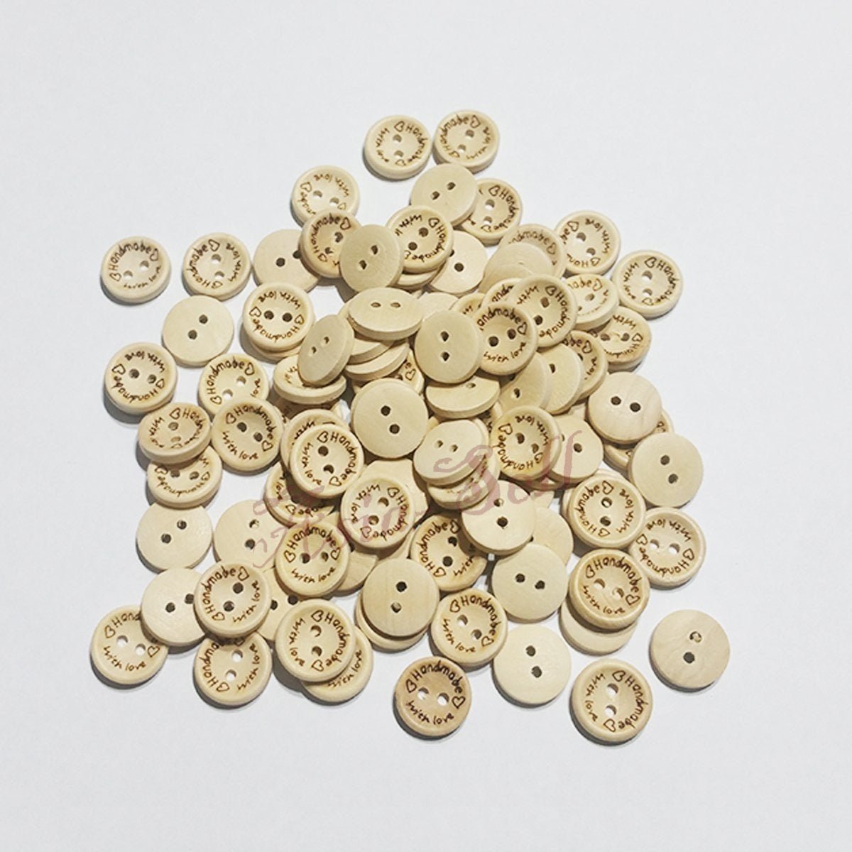 100pcs 15mm Buttons Handmade Clothes Handmade with Love Round Wooden Button - - Asia Sell