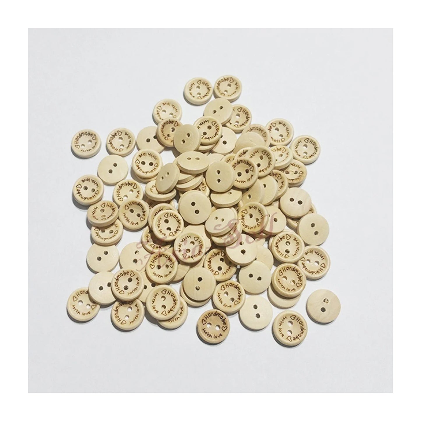 100pcs 15mm Buttons Handmade Clothes Handmade with Love Round Wooden Button - - Asia Sell