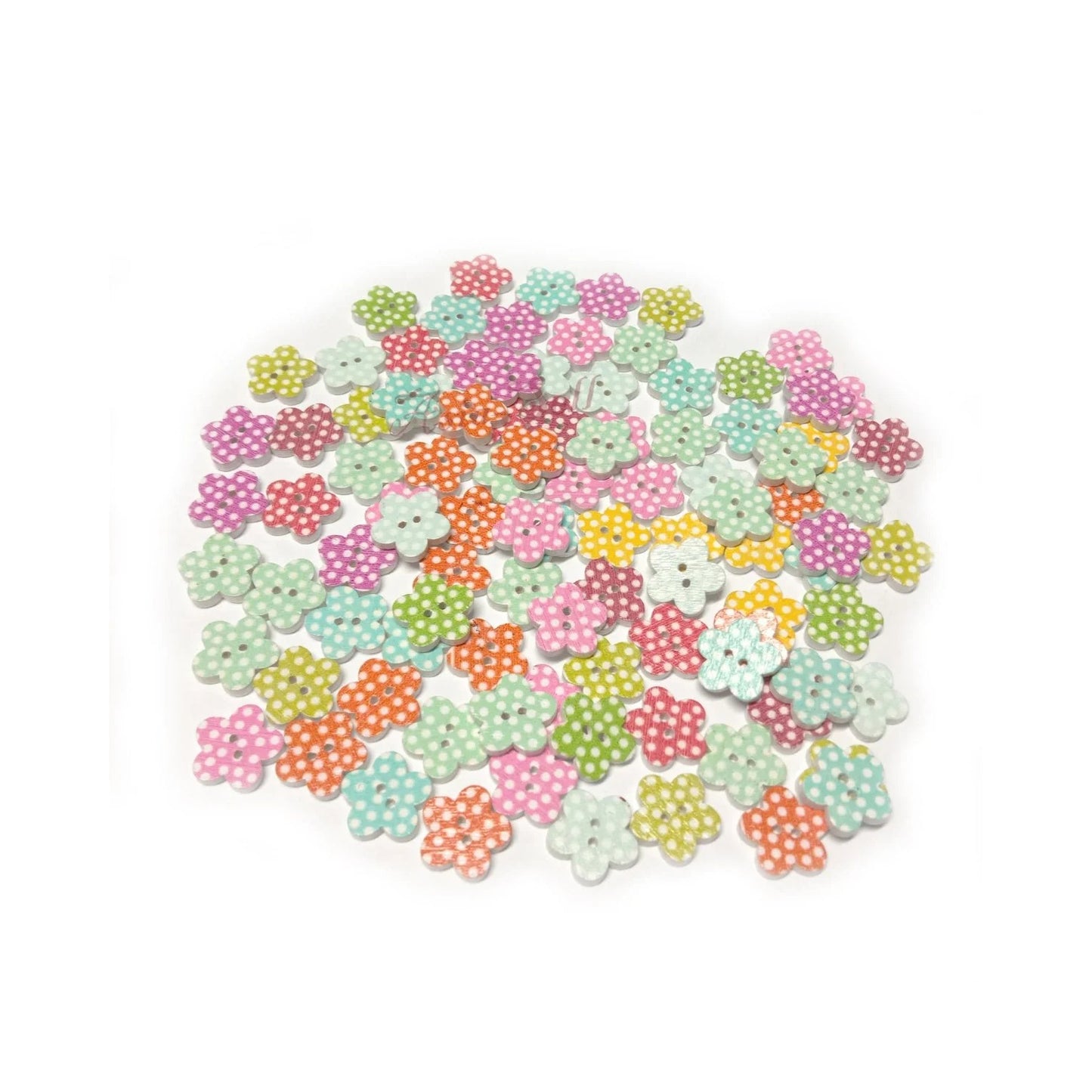 100pcs 2-Hole Wooden Buttons Flower Designs White Backing Buttons Mixed Patterns 20mm DIY - - Asia Sell