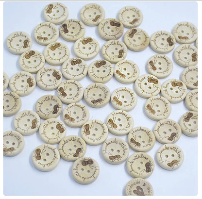 100pcs 2-Holes Handmade with Love Round Wooden Buttons Button Handmade Clothes - 15mm Bee Design - - Asia Sell