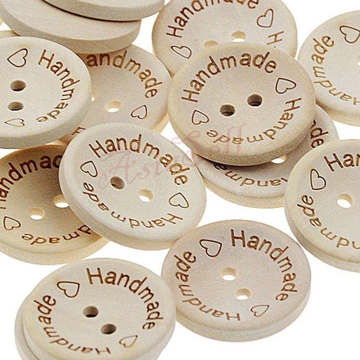 100pcs 2-Holes Handmade with Love Round Wooden Buttons Button Handmade Clothes - 15mm "Handmade Handmade" - - Asia Sell