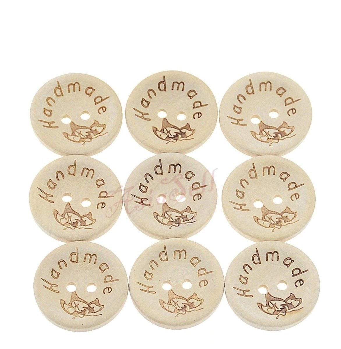 100pcs 2-Holes Handmade with Love Round Wooden Buttons Button Handmade Clothes - 20mm Butterfly Design - - Asia Sell