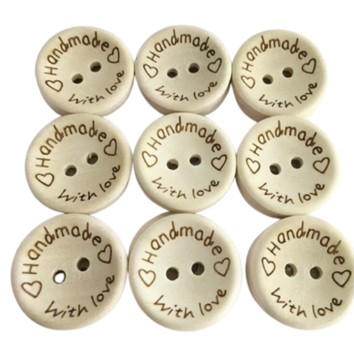 100pcs 2-Holes Handmade with Love Round Wooden Buttons Button Handmade Clothes - 20mm "Handmade with Love" - - Asia Sell