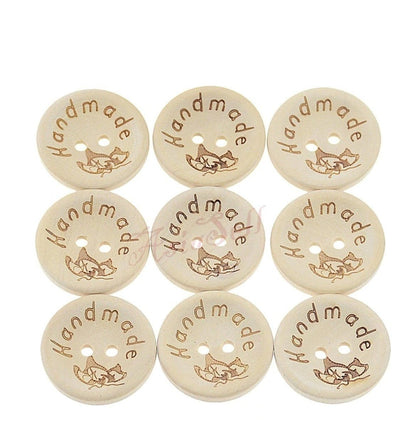 100pcs 2-Holes Handmade with Love Round Wooden Buttons Button Handmade Clothes - 25mm Butterfly Design - - Asia Sell
