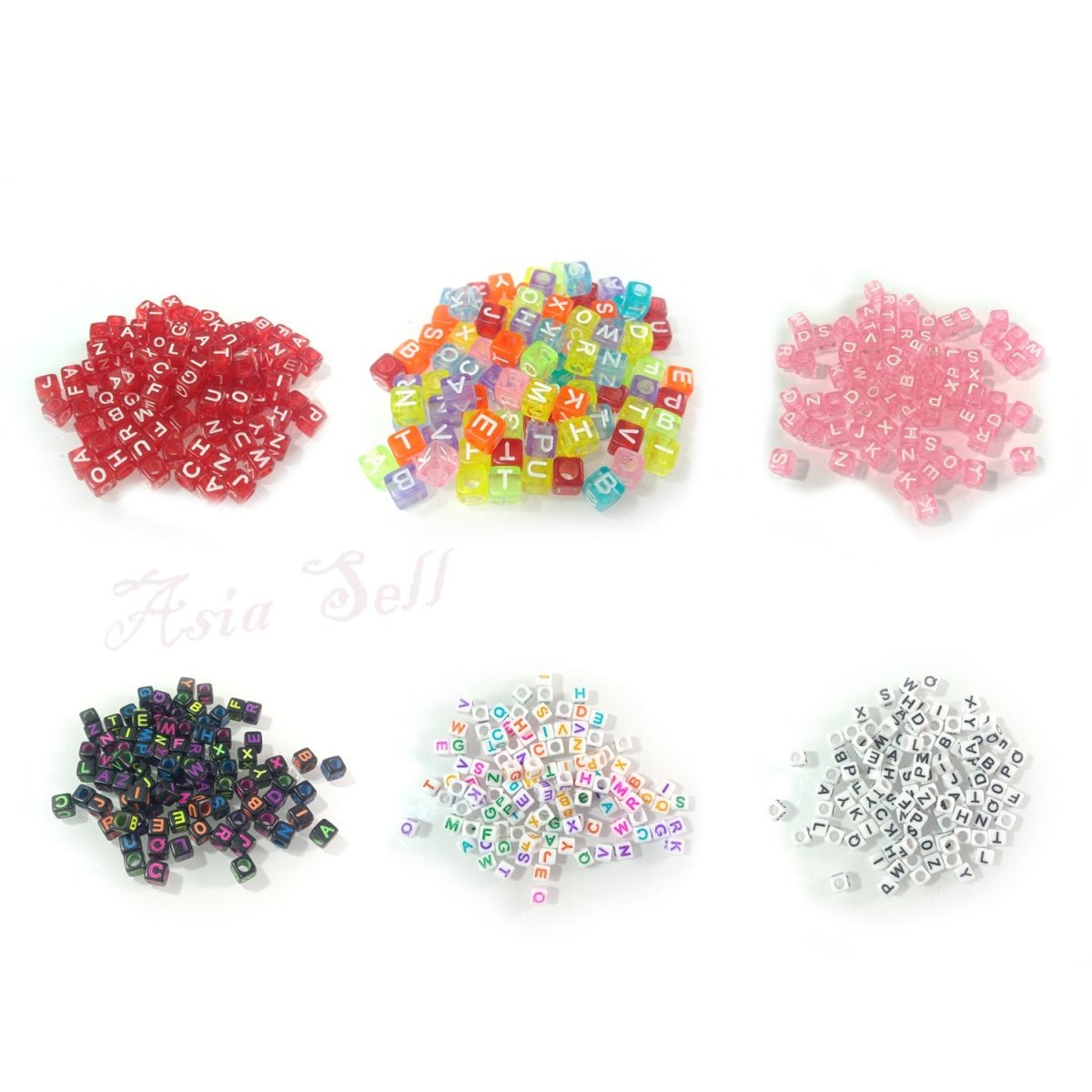 100pcs 6x6mm Square Beads Letters Alphabet Dice DIY Jewellery Making Moon Love Heart Cloud Star - Multicoloured on Black - Asia Sell