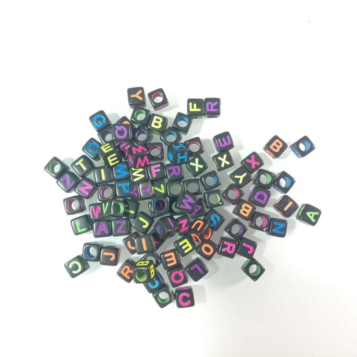 100pcs 6x6mm Square Beads Letters Alphabet Dice DIY Jewellery Making Moon Love Heart Cloud Star - Multicoloured on Black - Asia Sell