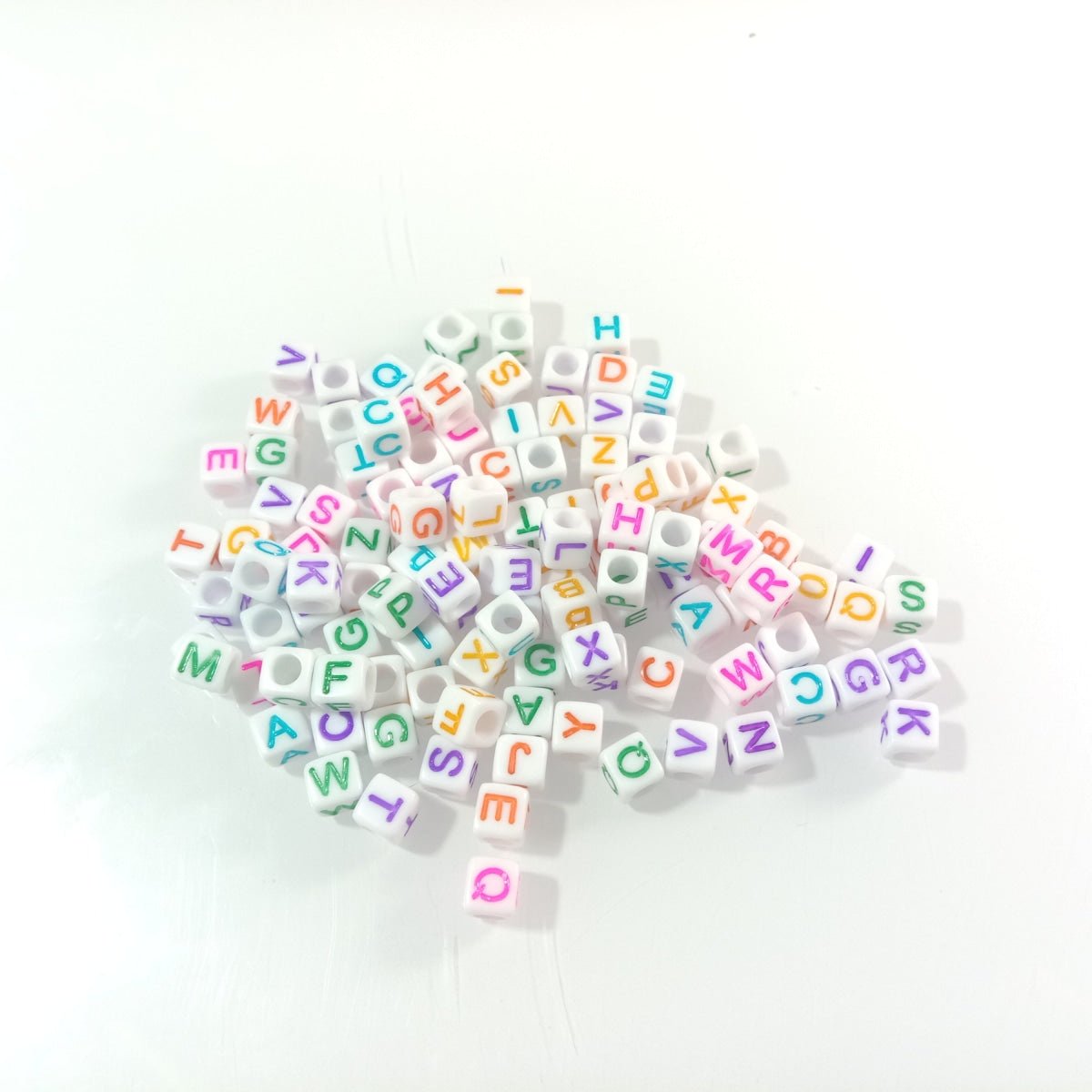 100pcs 6x6mm Square Beads Letters Alphabet Dice DIY Jewellery Making Moon Love Heart Cloud Star - Multicoloured on White - Asia Sell