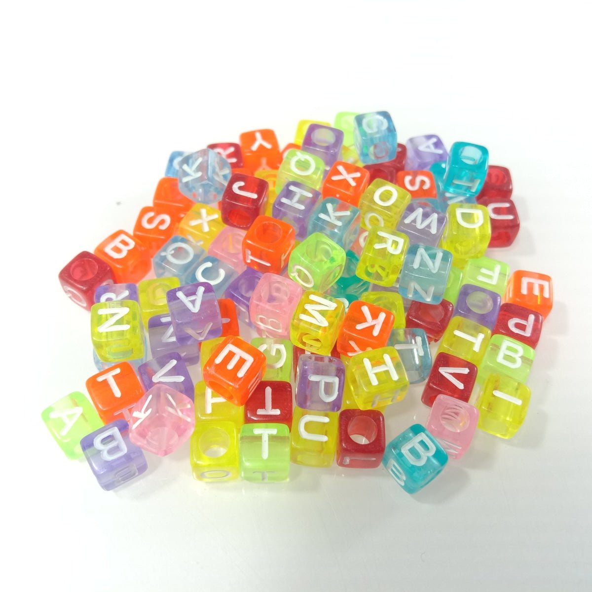 100pcs 6x6mm Square Beads Letters Alphabet Dice DIY Jewellery Making Moon Love Heart Cloud Star - White on Multicoloured - Asia Sell
