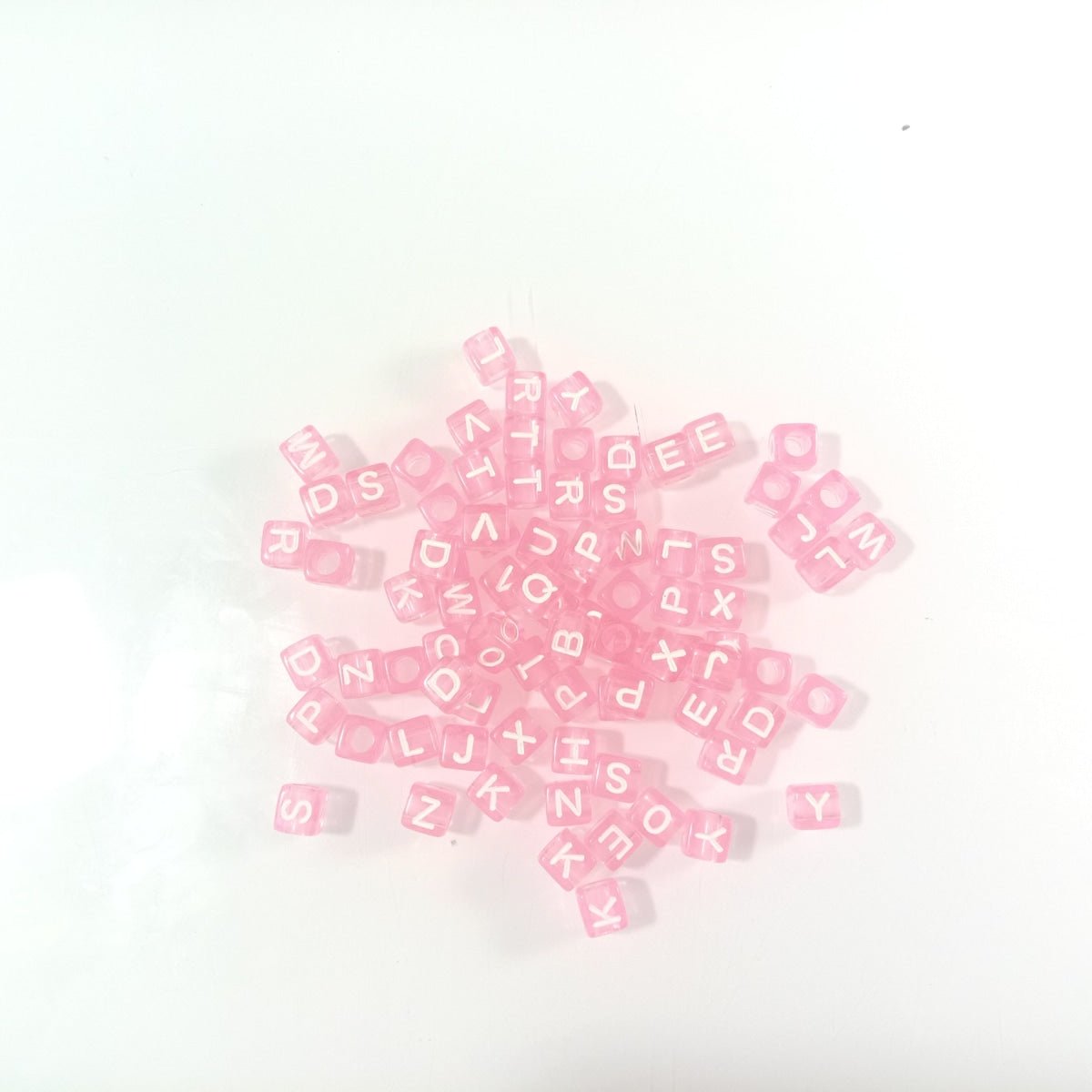 100pcs 6x6mm Square Beads Letters Alphabet Dice DIY Jewellery Making Moon Love Heart Cloud Star - White on Pink - Asia Sell