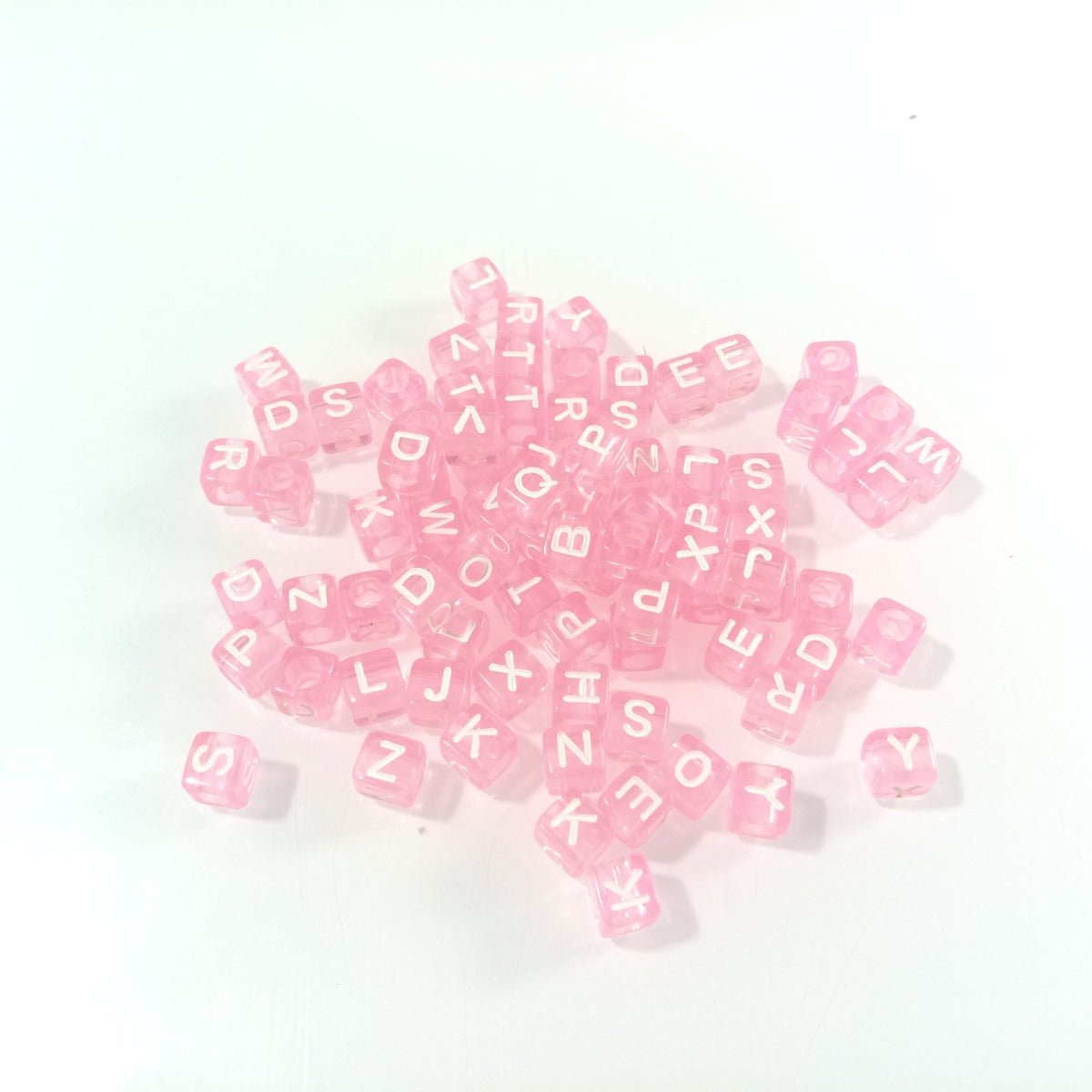 100pcs 6x6mm Square Beads Letters Alphabet Dice DIY Jewellery Making Moon Love Heart Cloud Star - White on Pink - Asia Sell