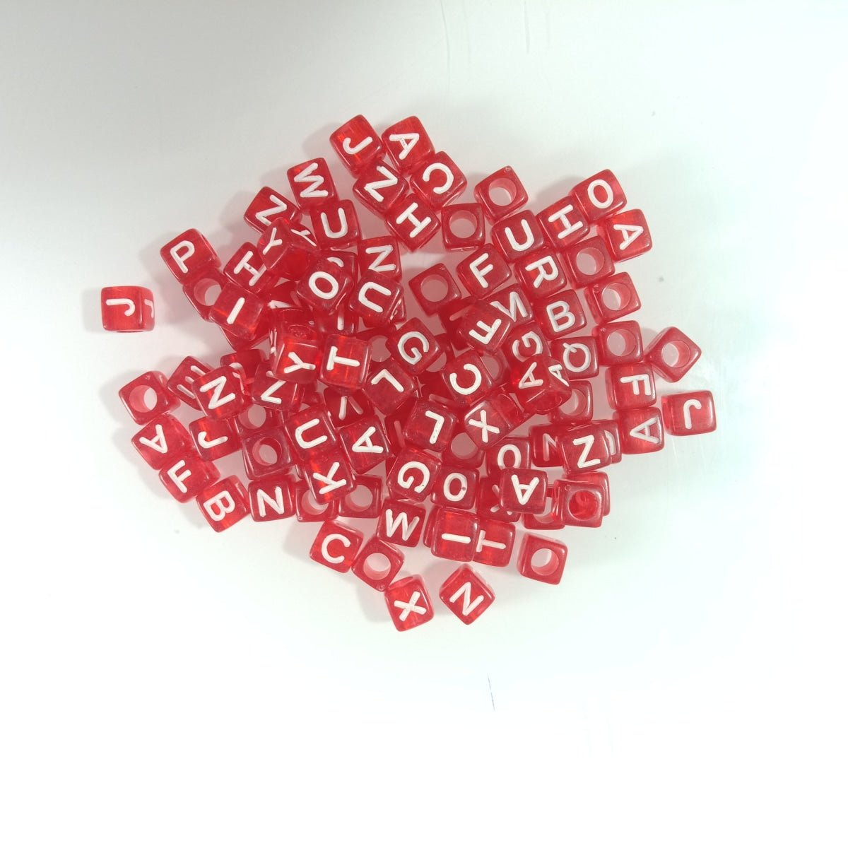 100pcs 6x6mm Square Beads Letters Alphabet Dice DIY Jewellery Making Moon Love Heart Cloud Star - White on Red - Asia Sell