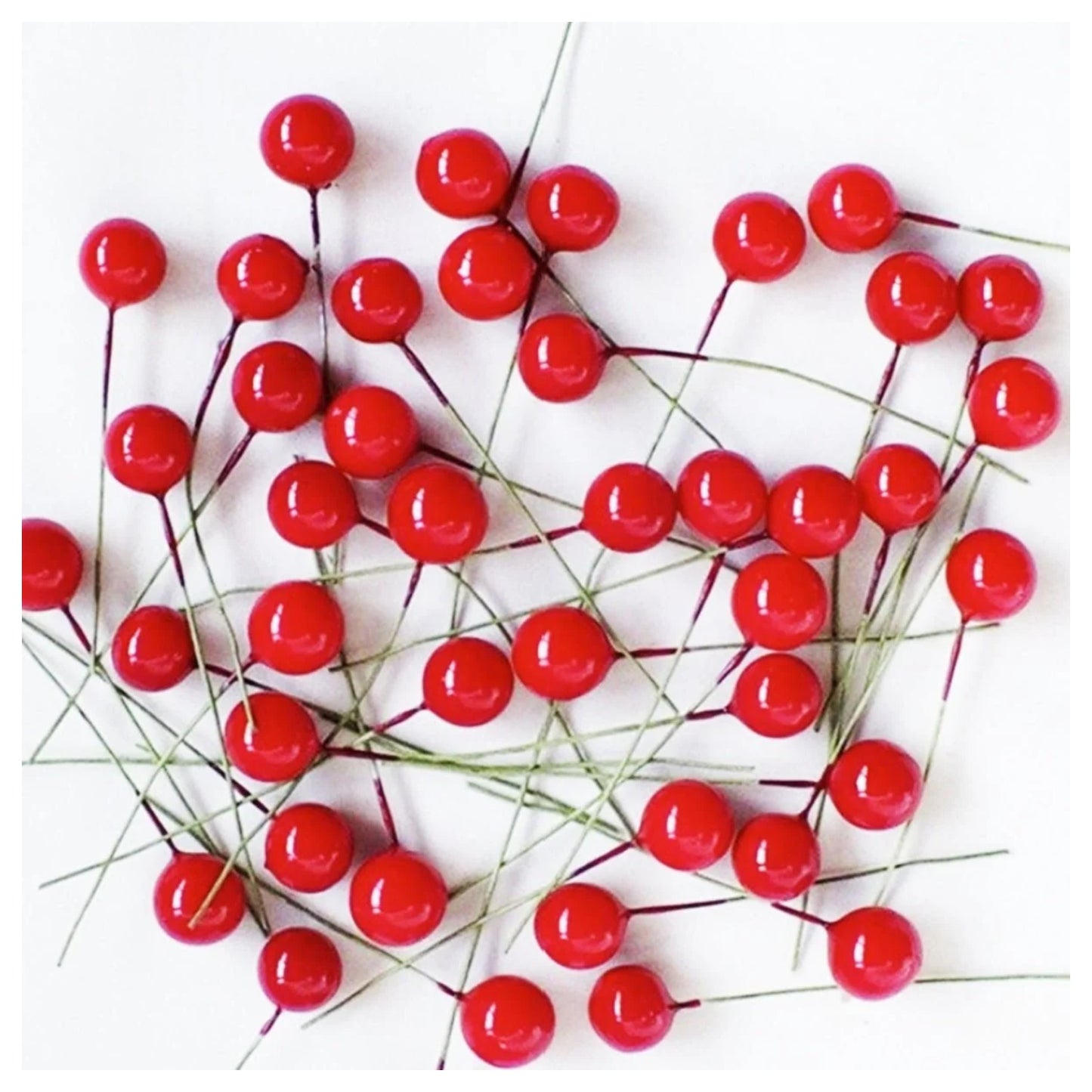 100pcs Artificial Berries Vivid Red Holly Berry Cherry with Stem 12mm Christmas DIY Home Plant Wedding Garden Decoration - - Asia Sell