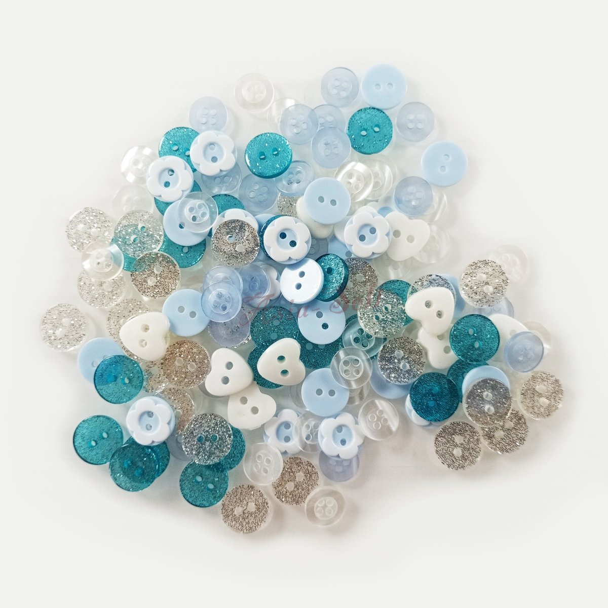 100pcs Button Mixed Sets Resin Clothing Scrapbooking Crafts - Heart Flower Blue 11-13mm - Asia Sell