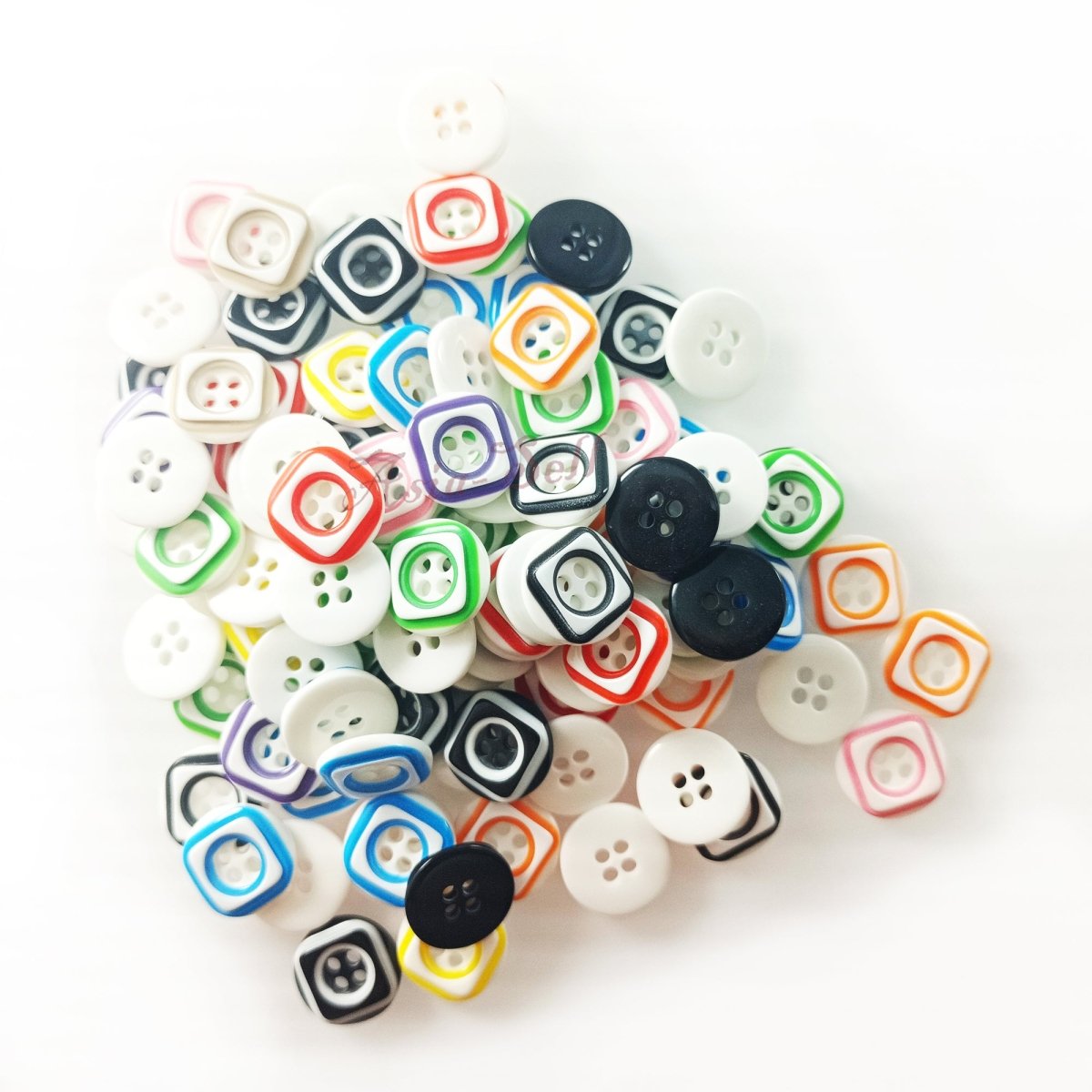100pcs Button Mixed Sets Resin Clothing Scrapbooking Crafts - Squares 13mm - Asia Sell