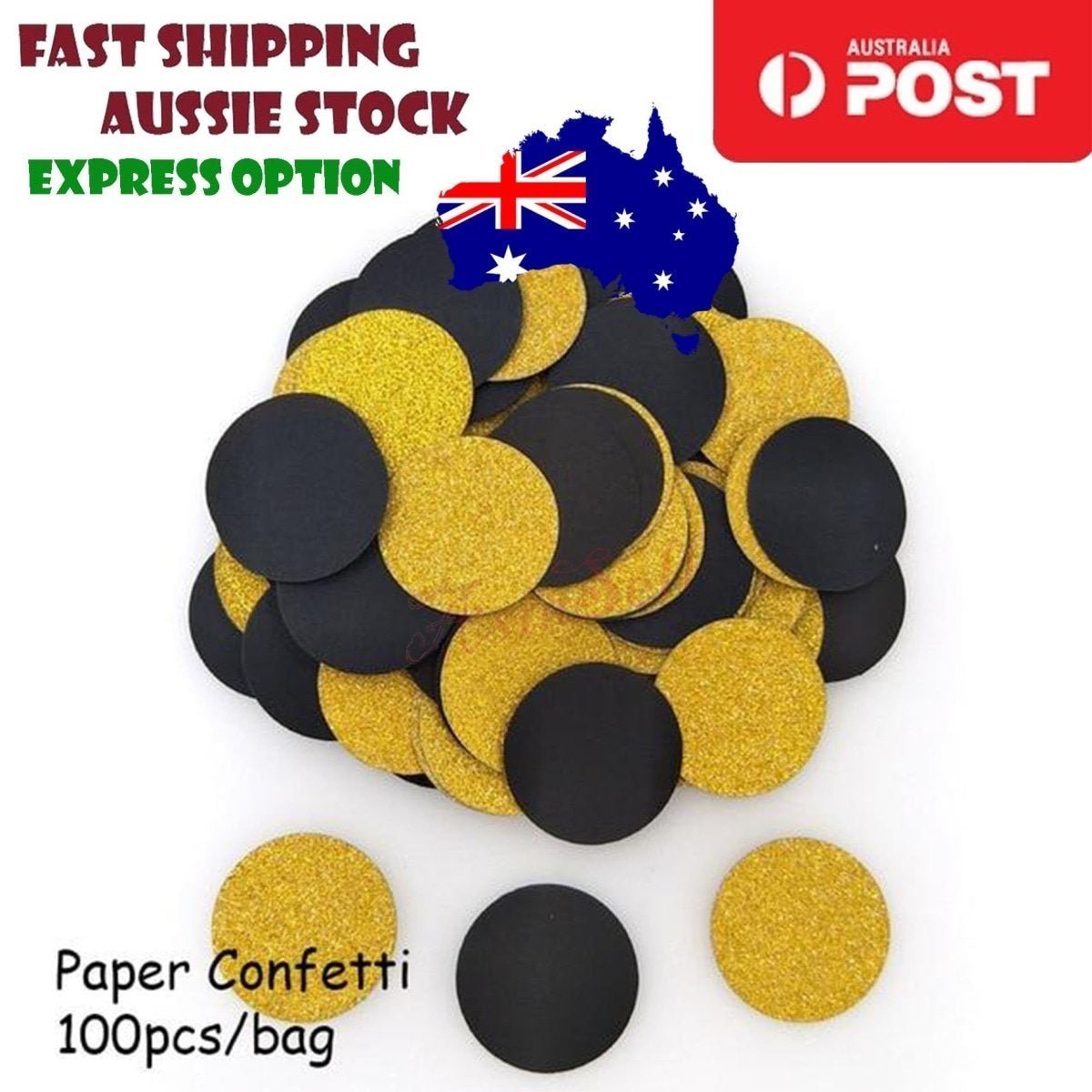 100pcs Cardboard Confetti Star Circle Heart Baby Shower Birthday Wedding Decorations Party - Circle - Black Gold - Asia Sell