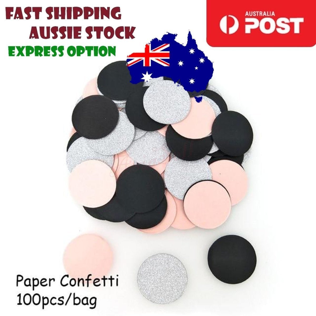 100pcs Cardboard Confetti Star Circle Heart Baby Shower Birthday Wedding Decorations Party - Circle - Pink Black Silver - Asia Sell