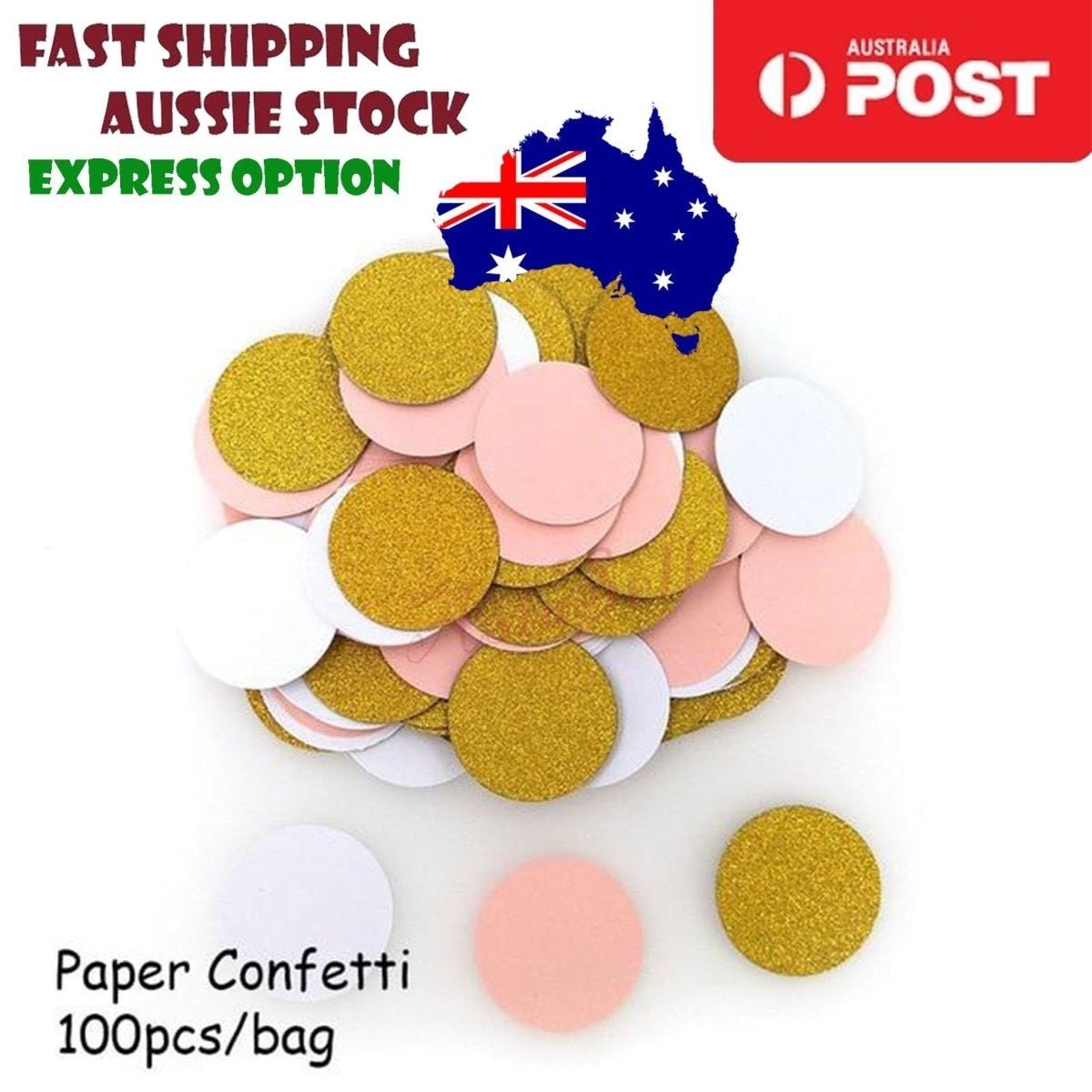 100pcs Cardboard Confetti Star Circle Heart Baby Shower Birthday Wedding Decorations Party - Circle - Pink White Gold - Asia Sell