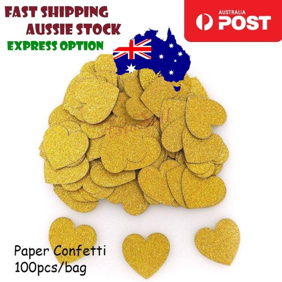 100pcs Cardboard Confetti Star Circle Heart Baby Shower Birthday Wedding Decorations Party - Heart - Gold - Asia Sell