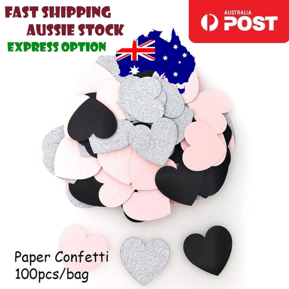 100pcs Cardboard Confetti Star Circle Heart Baby Shower Birthday Wedding Decorations Party - Heart - Pink Black Silver - Asia Sell