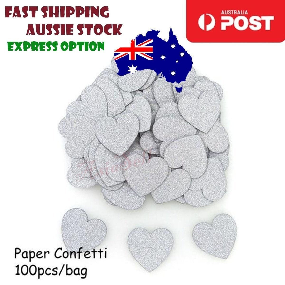 100pcs Cardboard Confetti Star Circle Heart Baby Shower Birthday Wedding Decorations Party - Heart - Silver - Asia Sell