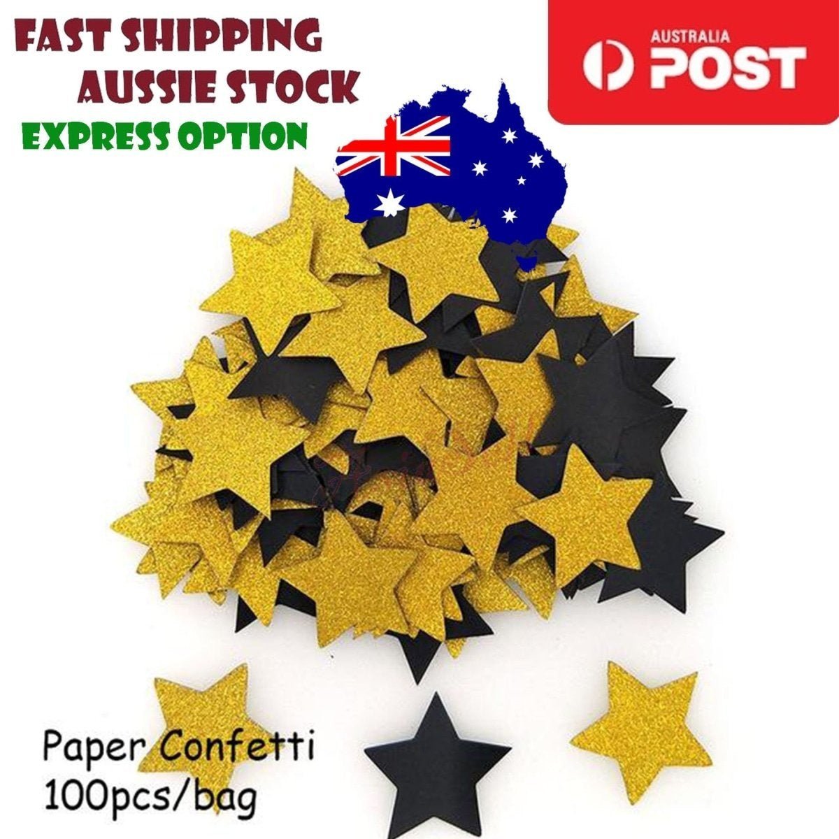100pcs Cardboard Confetti Star Circle Heart Baby Shower Birthday Wedding Decorations Party - Star - Black Gold - Asia Sell