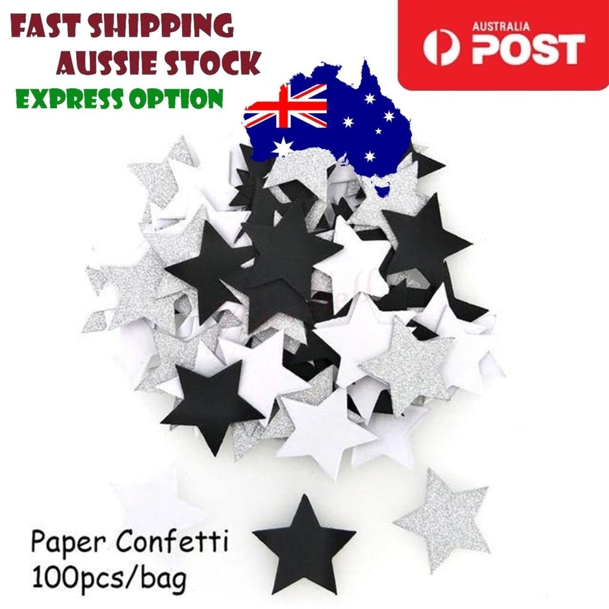 100pcs Cardboard Confetti Star Circle Heart Baby Shower Birthday Wedding Decorations Party - Star - Black White Silver - Asia Sell