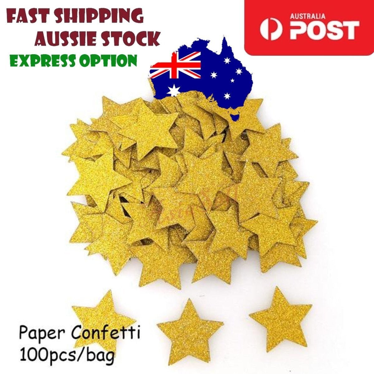 100pcs Cardboard Confetti Star Circle Heart Baby Shower Birthday Wedding Decorations Party - Star - Gold - Asia Sell