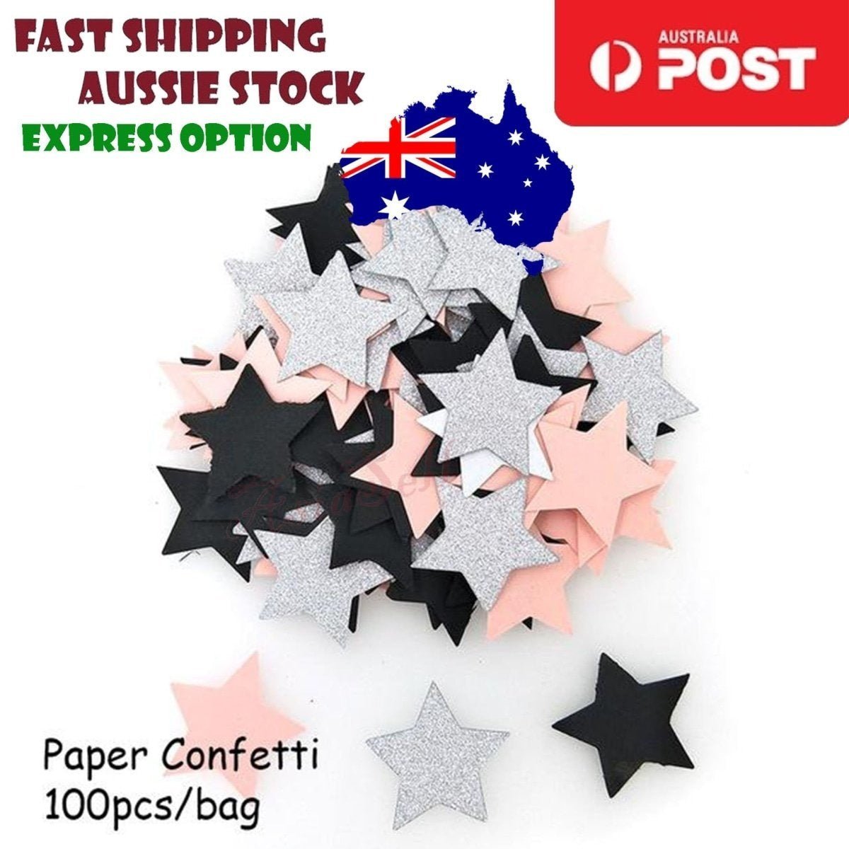 100pcs Cardboard Confetti Star Circle Heart Baby Shower Birthday Wedding Decorations Party - Star - Pink Black Silver - Asia Sell