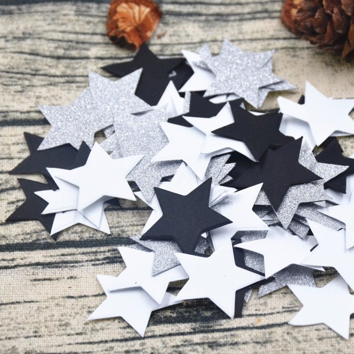 100pcs Cardboard Confetti Star Circle Heart Baby Shower Birthday Wedding Decorations Party - Star - Pink Black Silver - Asia Sell